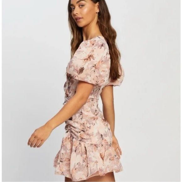 MISSGUIDED NWT Pink Floral Puff Sleeve Frill Mini Dress Size 0 - Picture 1 of 14